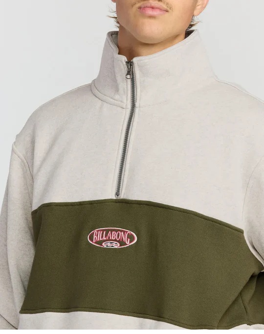 Billabong Mens Sweatshirt Bad Dog 3 4 Zip Mockneck SAND HEATHER AE