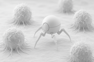 Elixira – AI-guided autonomous nanobot concept illustration for lifelong cancer prevention