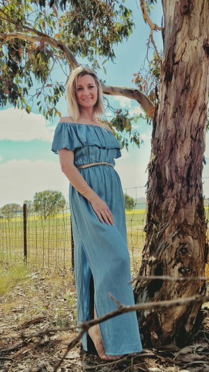 Photographed at home in the Mid North of SA, Bec wears the Nail Bangle