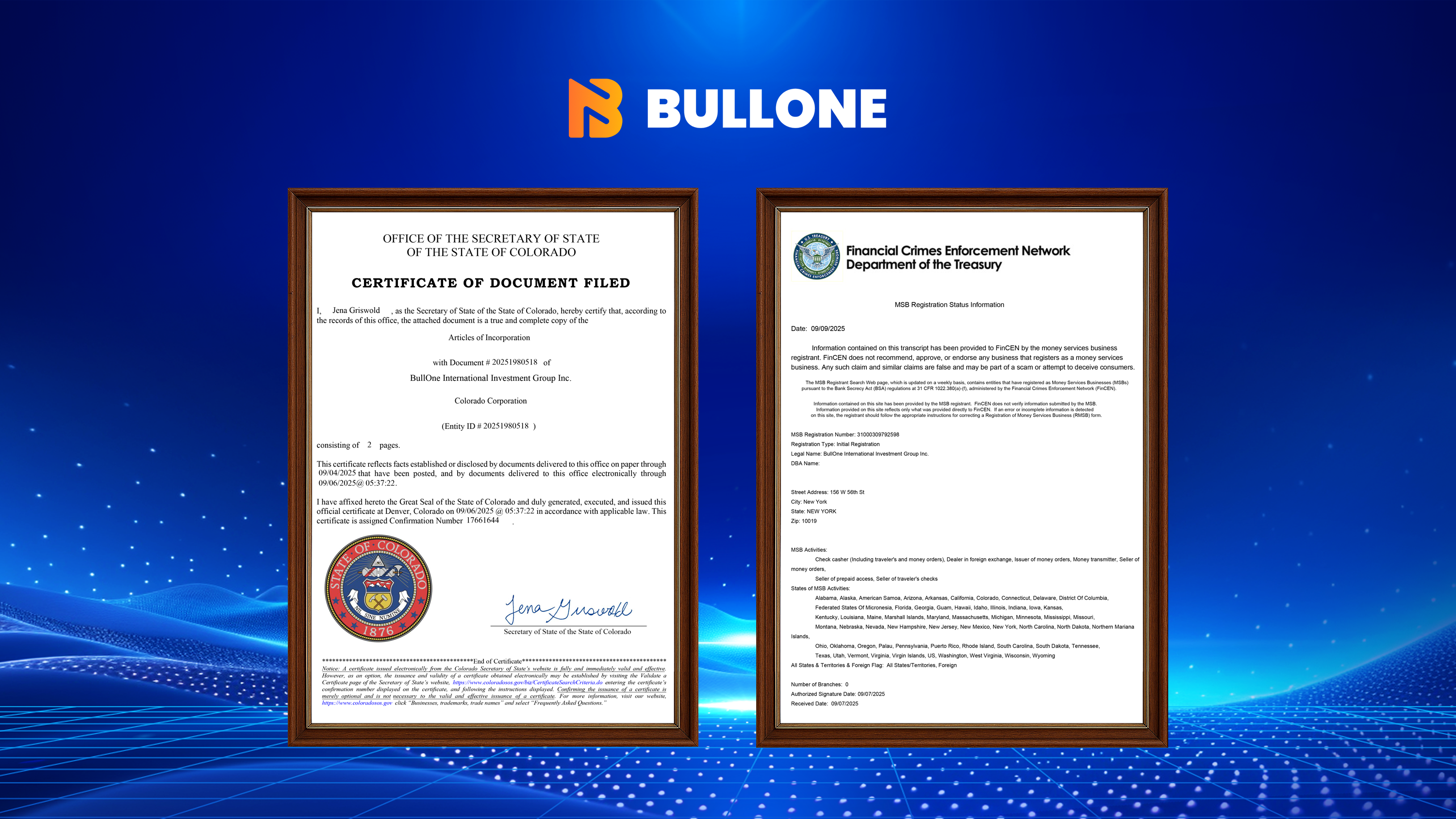 BullOne International Investment Group Inc. Builds Global Trust Through U.S. Regulatory Compliance