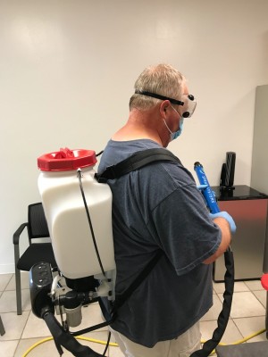 commercial electrostatic disinfection spraying in a San Antonio hospital
