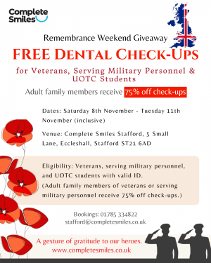 Complete Smiles Remembrance Day free dental checkup event poster