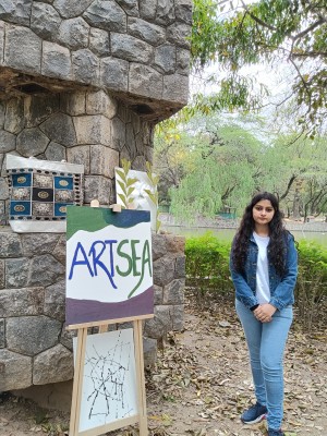 Leena Joshi hosting her launch event for her project ArtSea: Art for Ocean Conservation