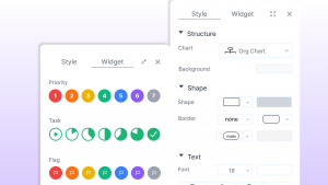 Functional widgets including Priority, Task completion, and Flags for enhanced productivity