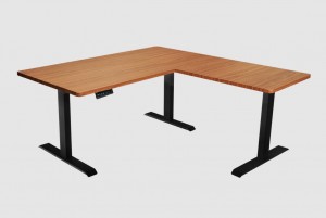 L Shaped 3 Leg Standing Desk With Dual Tabletop and Triple Motors