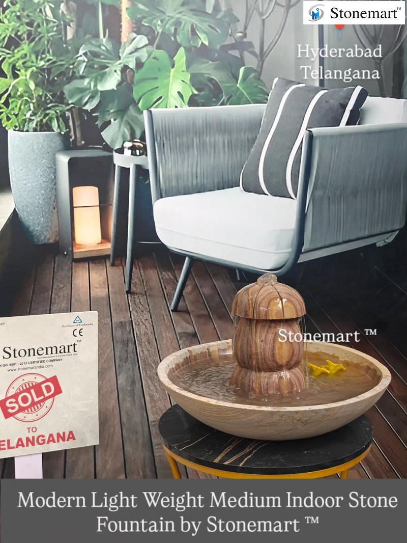 small stone fountain for console table