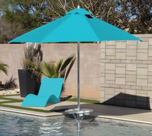 Bajamate all aluminum luxury 12 foot Caribbean Blue umbrella with table in pool