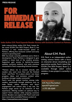 E.M. Peck unveils Patreon with reader-only sci-fi content.