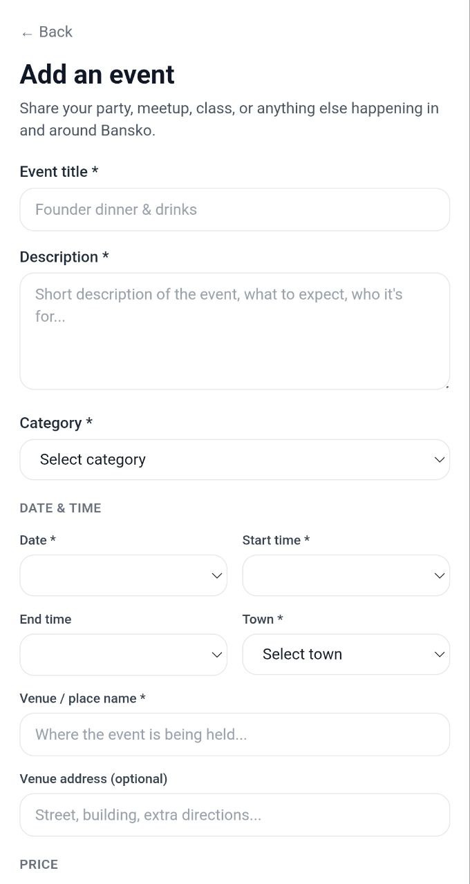 Bansko Events Add New Event