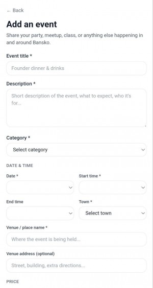 Bansko Events Add New Event