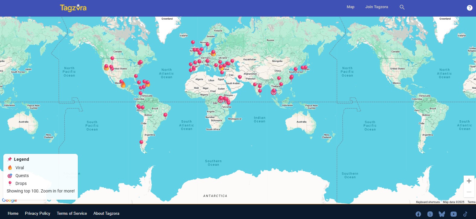 PInned places across the world