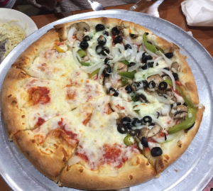 Veggie Pizza with fresh toppings made daily at Joe’s Pizza Mesquite