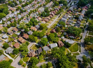 wide panorama aerial view with tall buildings beautiful residential quarters green streets parma oh 