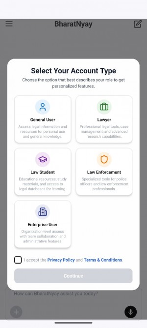BharatNyay Mobile App Selection Screen