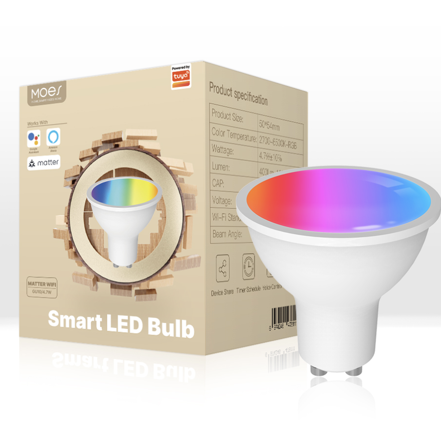 MOES Matter WiFi Smart Bulb Dimmable Led Light 16 Million RGB Colors GU10 E27 E14 Candle Lamp