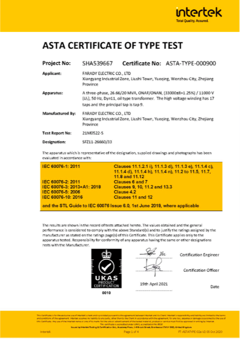 ASTA Type Test Certification ASTA Type Test Certification