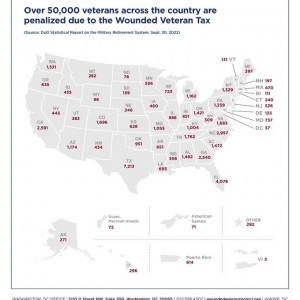 State by state break down of combat injured veterans impacted by VA offset. 