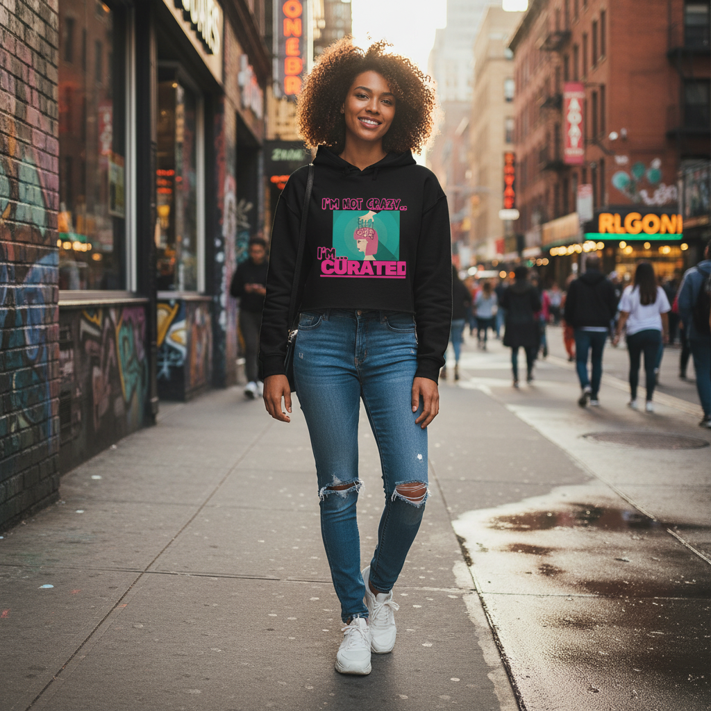Im not Crazy Im Curated Cropped Hoodie Walking Urban Im not Crazy Im Curated Cropped Hoodie Walking Urban