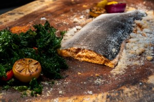 Salt-crusted baked salmon