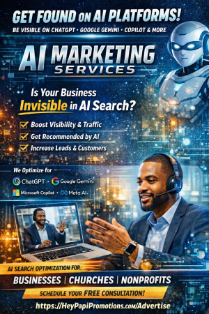 Hey Papi Promotions AI Marketing Services Get Found by AI Chatbots Flyer