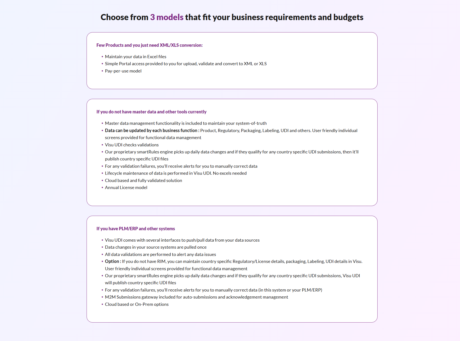 Visu UDI Screen 02  Choose from 3 models