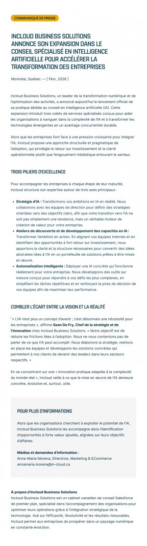 Incloud AI press release FR