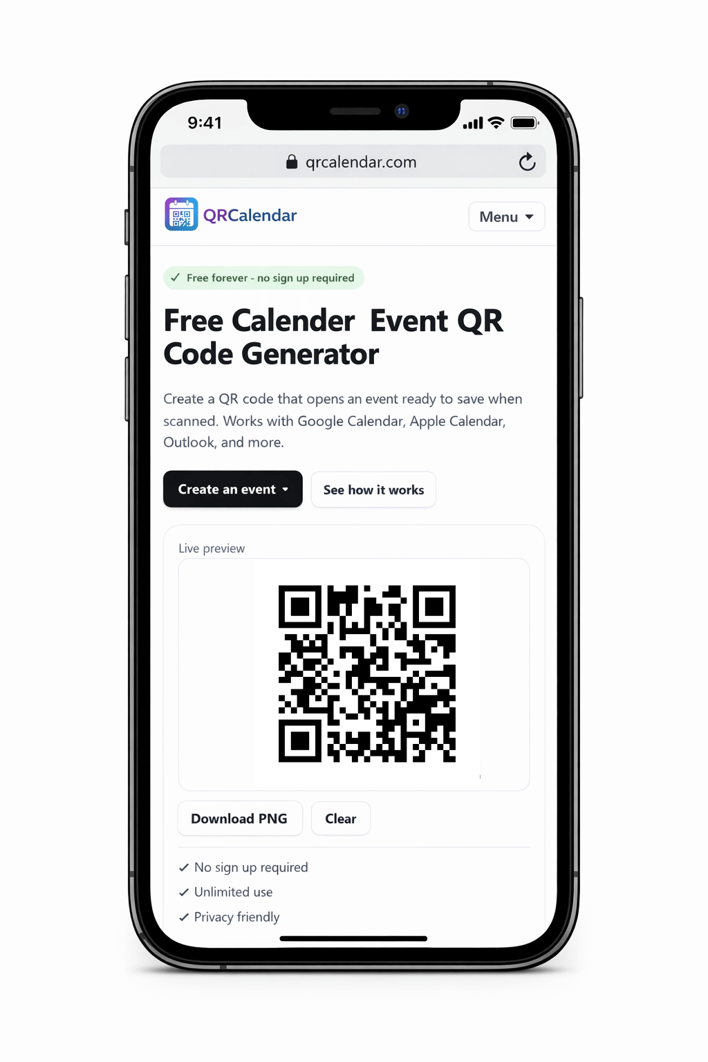 QRCalendar mobile
