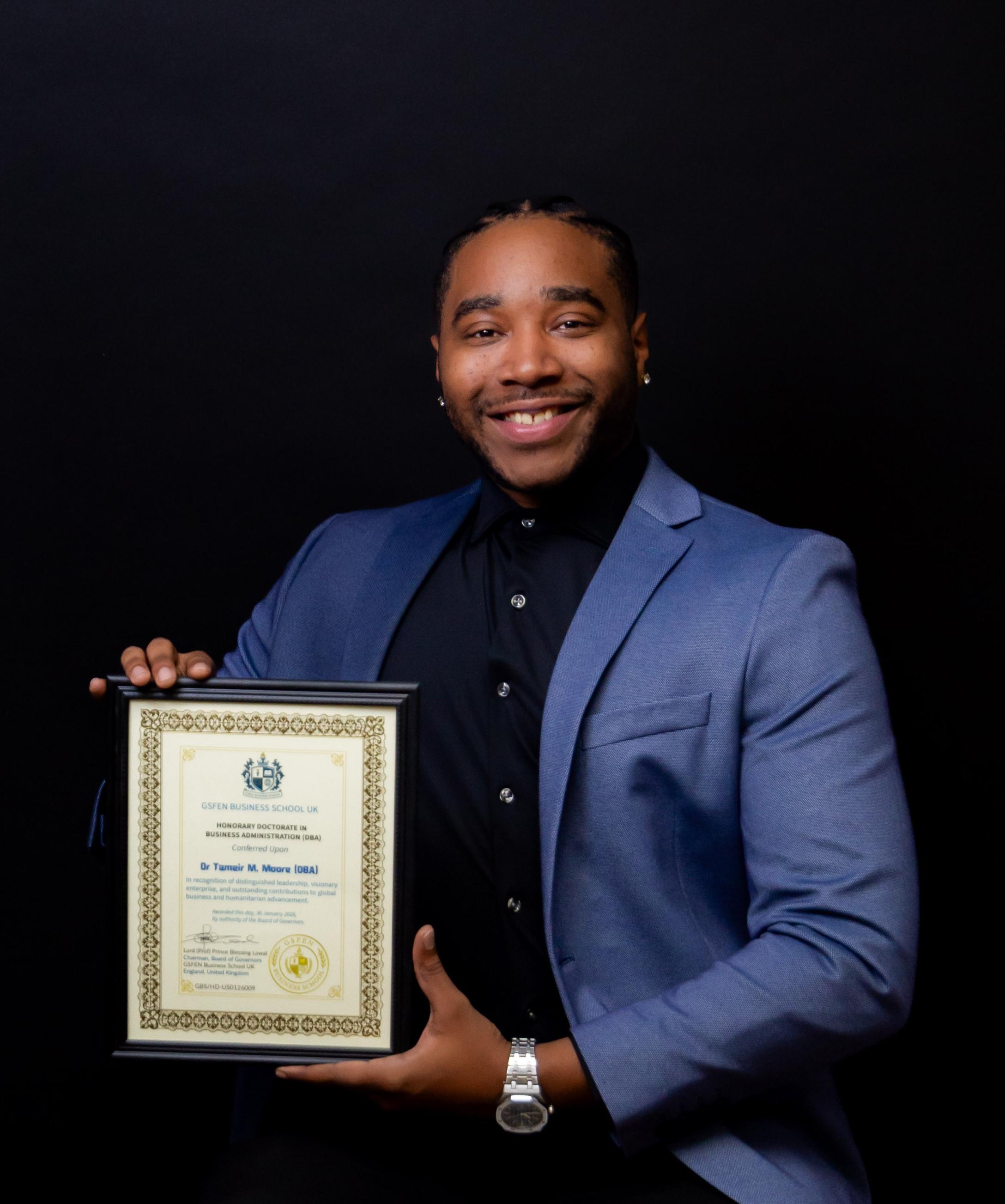 GSFEN Business School (UK) Confers Honorary Doctorate in Business Administration on U.S. Leader Dr. Tameir M. Moore