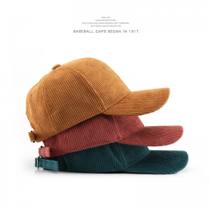Stack of three corduroy baseball caps