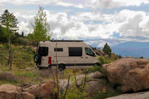 rugged van parked amidst a picturesque landscape of