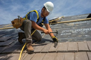 Installation of Rocky Mountain Snow Guards on DaVinci Roofscapes composite roof;