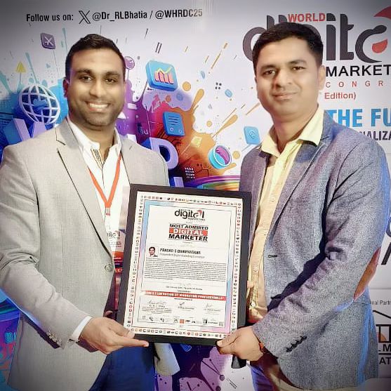 Prasad S. Dhamnaskar Awarded “Most Admired Digital Marketer” at World Digital Marketing Congress 2026