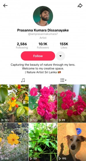 A vibrant capture of nature by Prasanna Kumara Dissanayake, featured on his creative TikTok space