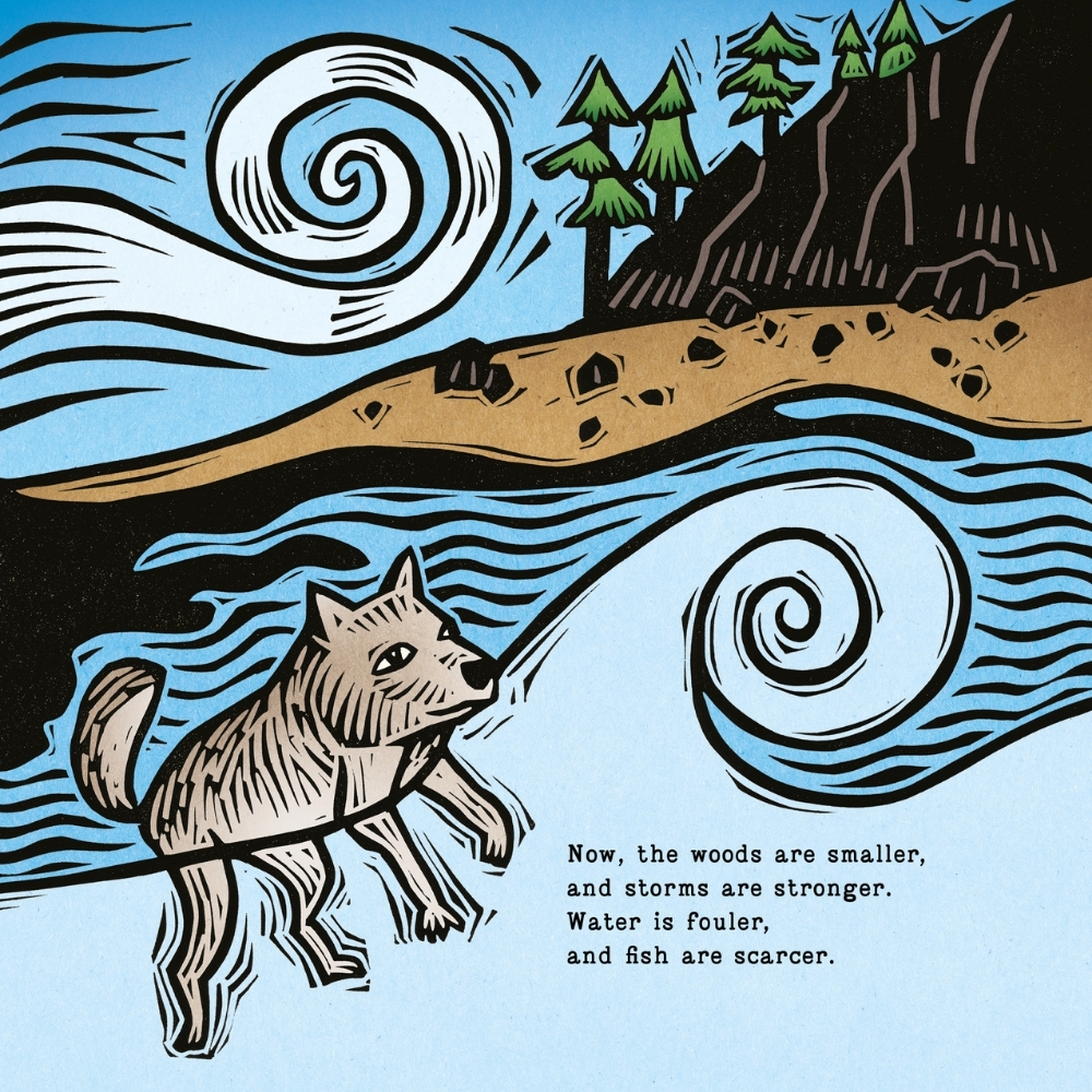 swimming wolf inside spread