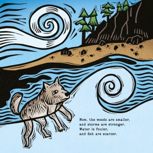 swimming wolf inside spread