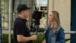 Clayton Guiltner directing on location with actor Lisa Fenimore
