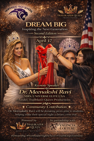 Northside High School is hosting the event and has invited Mrs. Universe Elite, Dr. Meenakshi Ravi