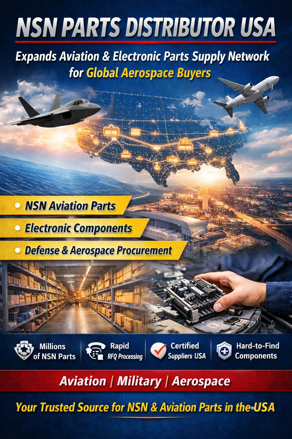 NSN Parts Distributor USA Aviation Parts Supplier USA Electronic Parts Supplier USA NSN Aviation