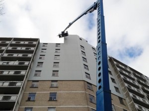 Roofing crew working on a commercial roof