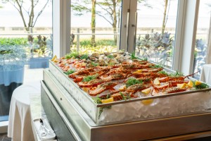 Assortment of seafood including fresh oysters