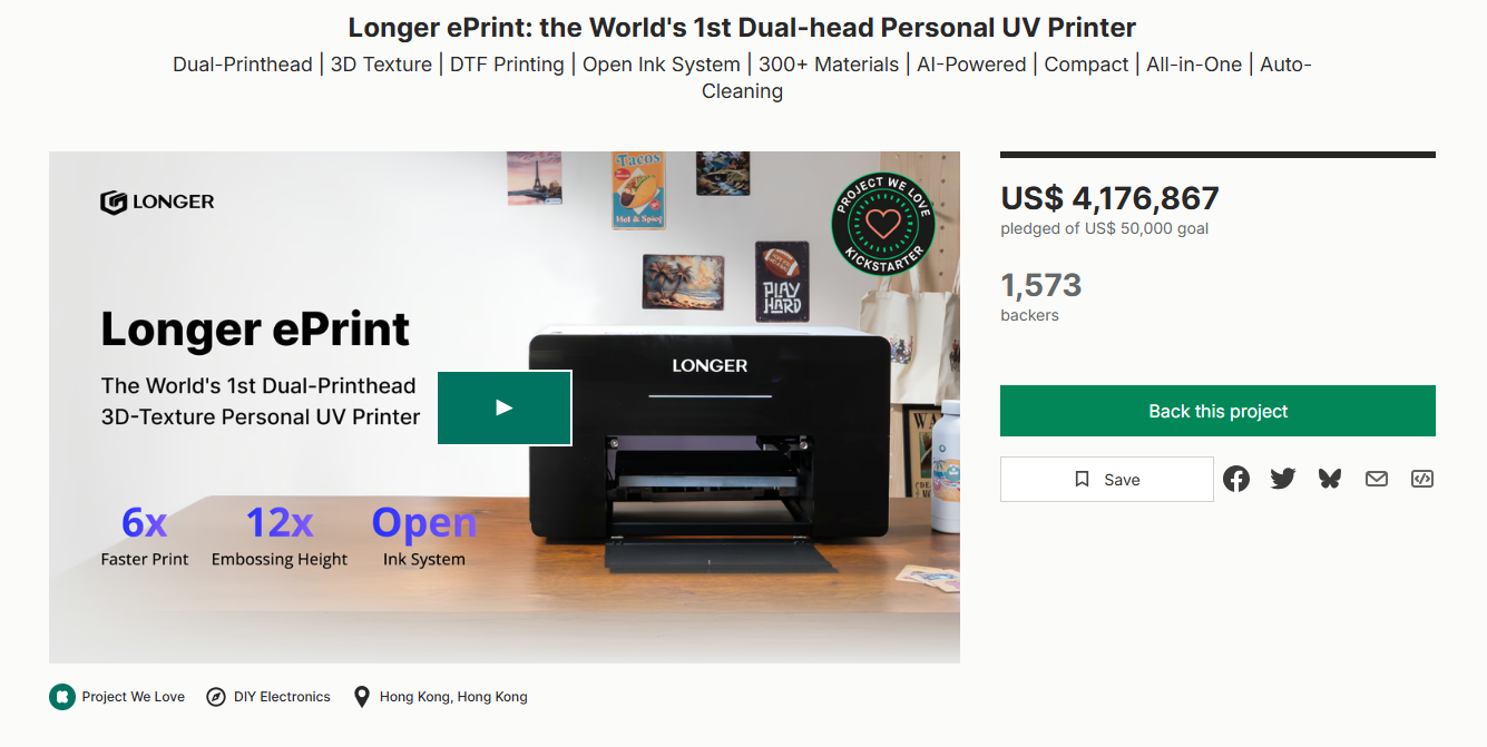 Longer ePrint Dual Head UV Printer