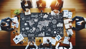 board with graphic people sitting front board with graph it 1281567 547