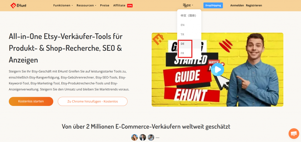 EHunt Announces French and German Language Support to Empower European Etsy Sellers