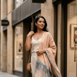 Kashmiri Cashmere Shawl Saffron Paisley Multicolour Border Copy