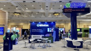 blinkist learning tech exhibit booth led tower view