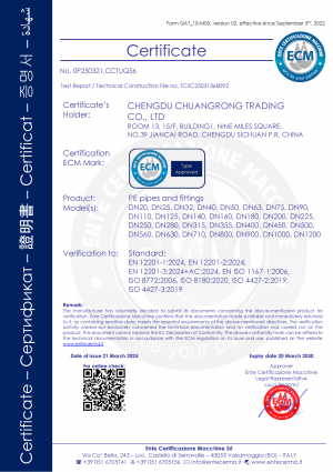 Chuangrong certificate