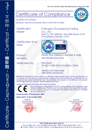 Portable Electrofusion Machine Supplier Certificate