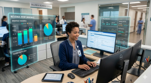 high-tech medical billing workspace