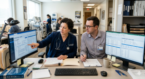 internal medicine physician collaborates with a billing professional