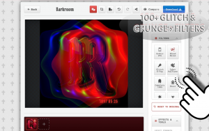 Access over 100 glitch, grunge, and Y2K photo effects instantly online.